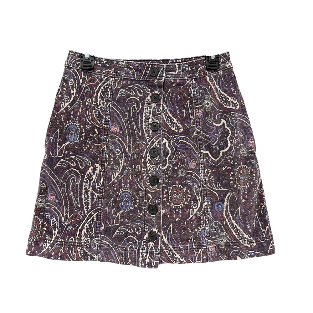 Knox Rose Womens Purple Paisley Boho Corduroy Button Front Mini Skirt Size 2